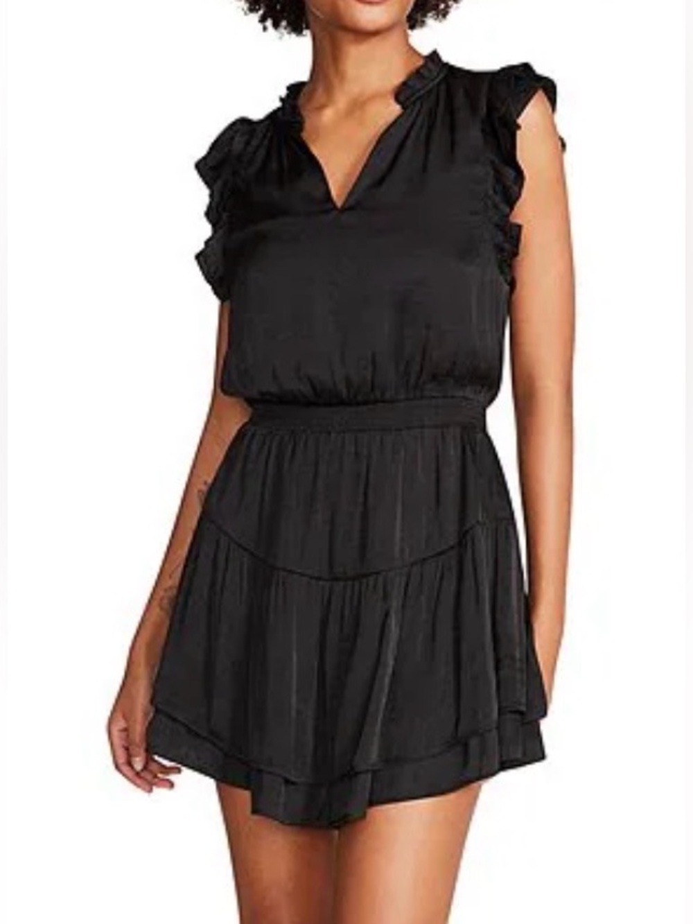 The Reset Black Mini Dress with Ruffle Sleeves